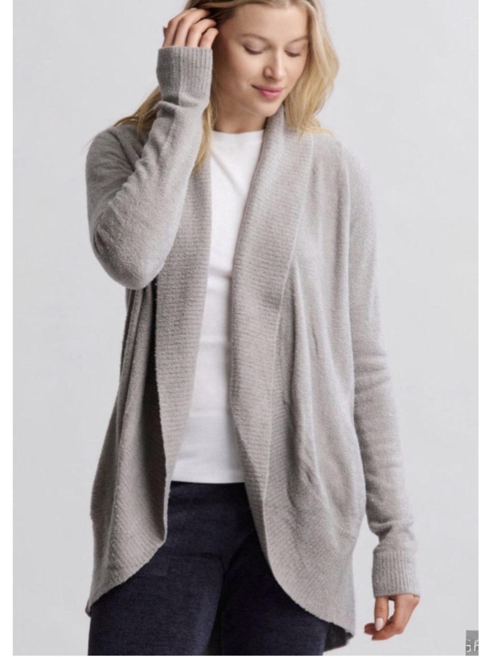 Barefoot Dreams Circle Cardigan L Cream Off-White CozyChic Lite Open Front 423